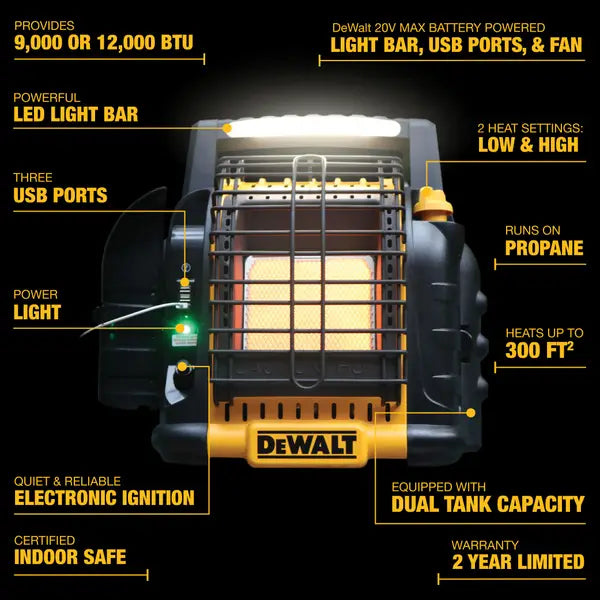 DEWALT - 12,000 BTU Cordless Portable Propane Radiant Heater