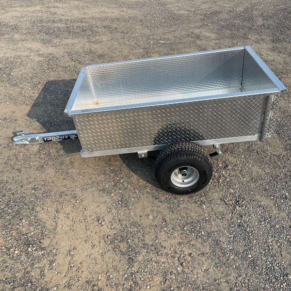 Trophy Trailer - Aluminum Yard Trailer - Diamond Plate Sides - 33" x 60" - Lift Out Rear Gate