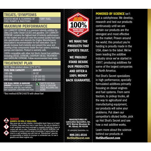 Hot Shot's : LX4 Lubricity Extreme - 16 OZ Bottle - Fuel Additive